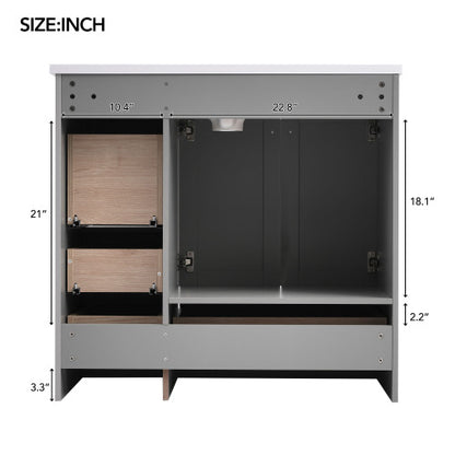 36 inch Shaker Style Free-Standing Bathroom Vanity Cabinet with Ceramic Sink, 4 Soft-close Drawers and 2 Soft-close doors