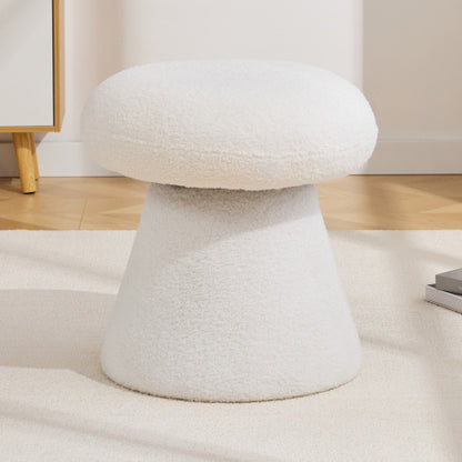 White Mushroom Shaped Rotating Ottoman, 360¡ã Swivel Upholstered Foot Stool, 250 LBS Capacity for Entryway & Bedroom