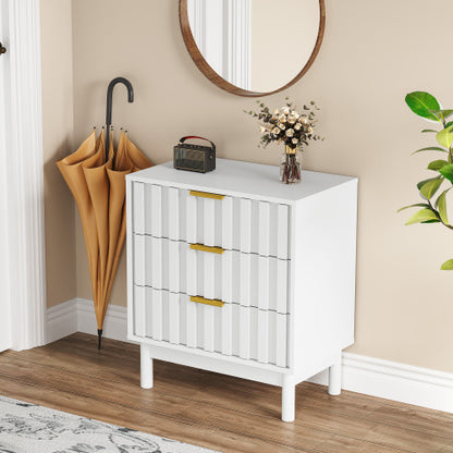 White 3-Drawer Fluted Dresser, P2 MDF, 23.6inch*14.2inch*26.8inchH