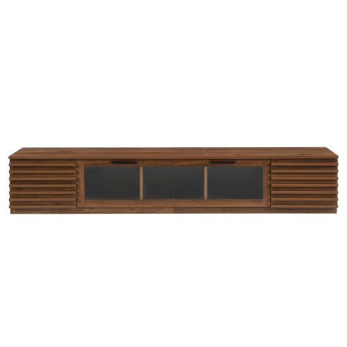 70.8 inch Walnut APP Control RGB LED Glass Flip Door TV Stand Legless Media Console For 80 inch TV