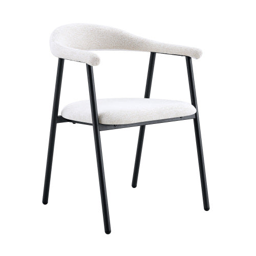 Fabric Upholstered Dining Chairs with Black Metal Legs, Set of 4, White