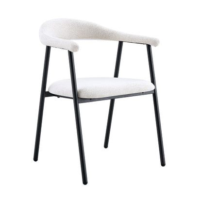 Fabric Upholstered Dining Chairs with Black Metal Legs, Set of 4, White