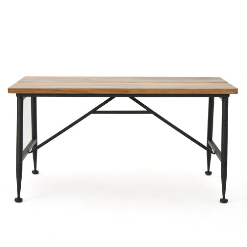 Rectangle Outdoor Coffee Table with Angled Tubular Legs and Wood Top, Black