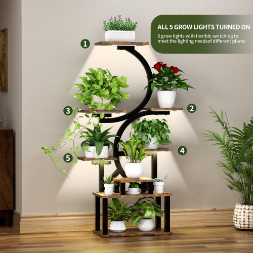 8 Tier Metal Plant Stand With 5 Full Spectrum Grow Lights 10 Level Dimmable Design