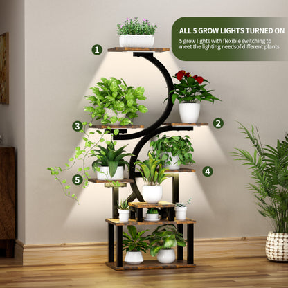 8 Tier Metal Plant Stand With 5 Full Spectrum Grow Lights 10 Level Dimmable Design