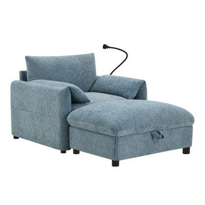 37 inch  Chenille Single Armchair, Storage Ottoman, USB-C Charger & Phone Holder