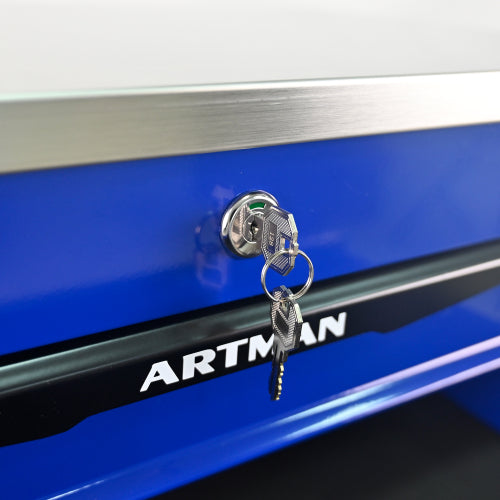 7 Drawers Multifunctional Tool Cart with Wheels Metal Rolling Tool Cart Storage with Stainless Steel Roof Black Blue