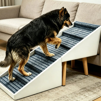 Beige 2-in-1 Foldable Dog Stairs Ottoman, 6 Step Pet Ramp 25.2 inch, Foldable Footrest for All Dog Sizes