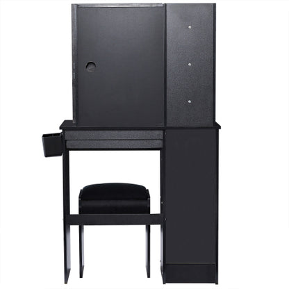 29.2" Small Size Drawer Desktop Vanity Table + Cushioned Stool, 2 AC+2 USB Power Station, Hair dryer bracket, Extra Large Touch Control Sliding LED Mirror, 3-color Switching, EPA, GCC, UL Certificate