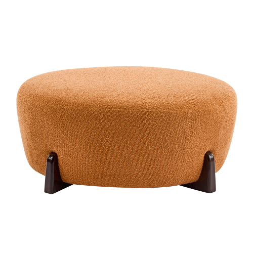 Round Boucle Ottoman, Pumpkin Orange Upholstered Footrest with Splayed Rubber Wood Legs, Multi-Scene Accent Stool