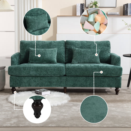 Mid-Century Modern Emerald Chenille 2-Seat Loveseat, Wood Legs