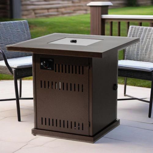 28" Propane Gas Fire Pit Table, 50000 BTU Square Steel Fire Pit for Outside Patio Deck Garden Courtyard-Brown