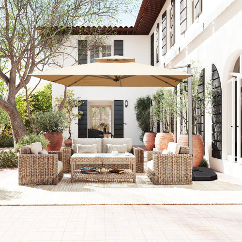 10'X10' Square Cantilever Umbrella with Center Pole, Beige (Base Not Included)