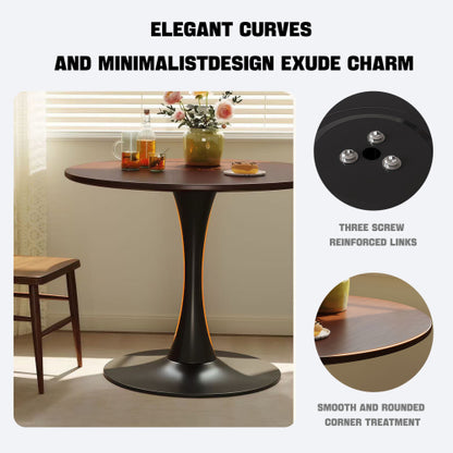 31.5 Inch Walnut Round Tulip Dining Table, MDF Top Steel Base Modern Multi-Function Kitchen Coffee Table