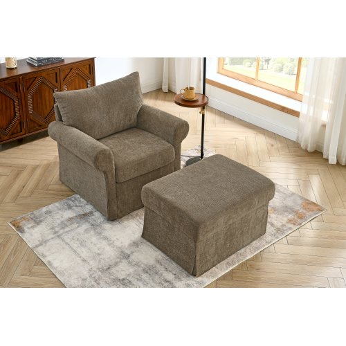 37.5 inch  Plush Chenille Accent Chair with Ottoman for Living-Room & Apartment