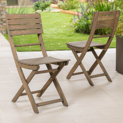 Outdoor Acacia Wood Folding Dining Chair (Set of 2),Grey