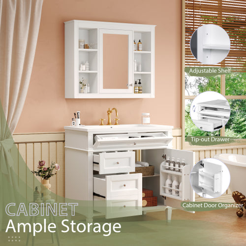 36'' Bathroom Vanity with Medicine Cabinet, Modern Bathroom Storage Cabinet with 2 Soft Closing Doors and 4 Drawers, Single Sink Bathroom Vanity