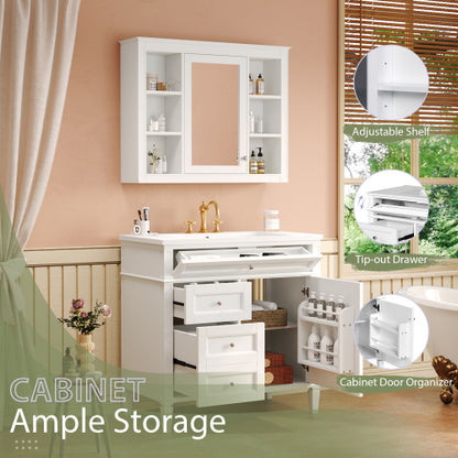 36'' Bathroom Vanity with Medicine Cabinet, Modern Bathroom Storage Cabinet with 2 Soft Closing Doors and 4 Drawers, Single Sink Bathroom Vanity