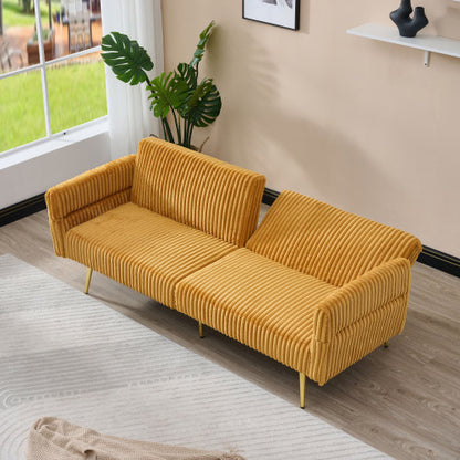 79-Inch Foldable Corduroy Double Sofa Bed with Foldable Armrests for Small Spaces