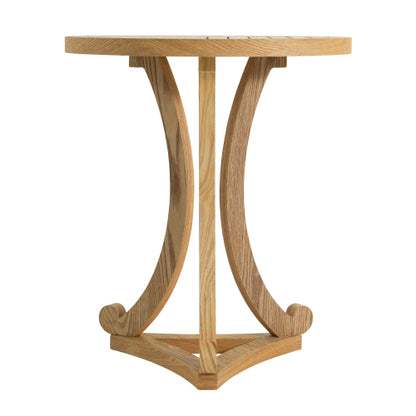 Natural Finish Round Wood Accent Table, Curved Tripod Base Slatted Top End Table, 17.72inch D x 20.67inch H