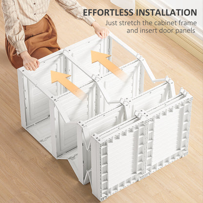 Portable Wardrobe Closet, Folding Bedroom Armoire, Clothes Storage Organizer with 8 Cube Compartments, Hanging Rod, Magnet Doors, White