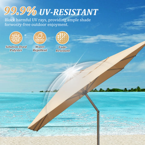 Rectangle Patio Umbrella with Crank Lift and Tilt Function, Beige (Base not included)