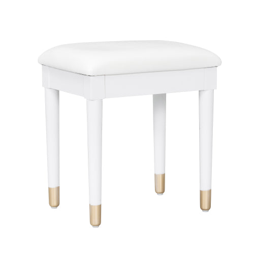 White Multi Purpose Vanity Table & Stool Set, Built in 2 Outlet & 2 USB Charging Port, Carved Glass Cabinet