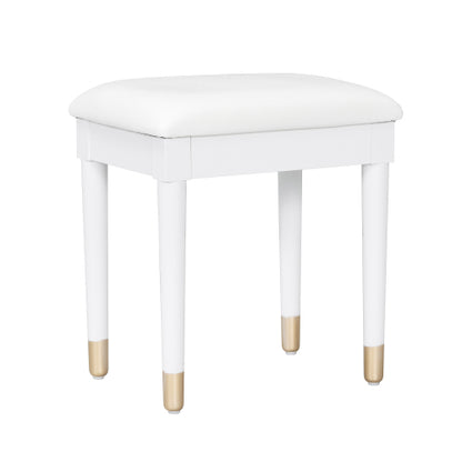 White Multi Purpose Vanity Table & Stool Set, Built in 2 Outlet & 2 USB Charging Port, Carved Glass Cabinet