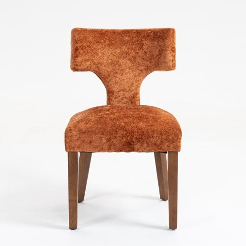 Set of 2 Mid-Century Chenille Fabric Dining Chairs, Orange Farmhouse Chairs with Hardwood & Rubberwood Frame