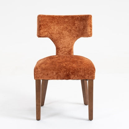 Set of 2 Mid-Century Chenille Fabric Dining Chairs, Orange Farmhouse Chairs with Hardwood & Rubberwood Frame