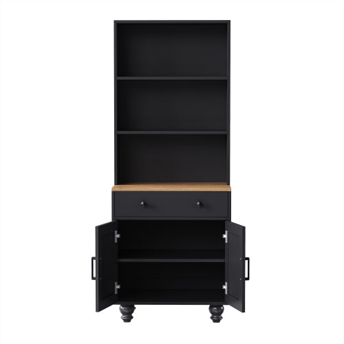 Black Farmhouse Tall Storage Cabinet With Gourd-Shaped Solid Wood Legs