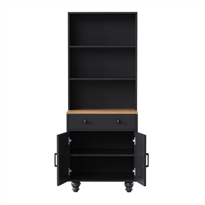 Black Farmhouse Tall Storage Cabinet With Gourd-Shaped Solid Wood Legs