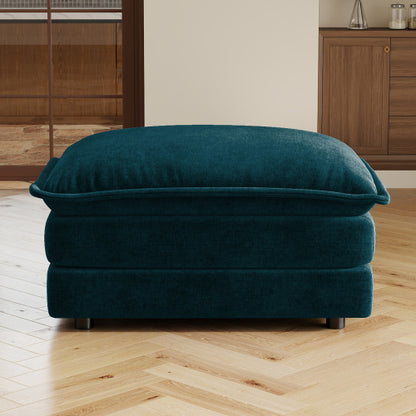Blue Chenille Modular Sectional Sofa Ottoman with Solid Wood Frame