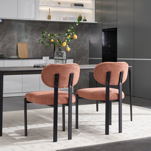 Set of 2 Mid-Century Boucle Upholstered Dining Chairs, Curved Backrest