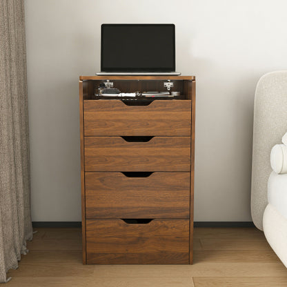 Walnut 3?in?1 Flip?Top Lighted Vanity Desk 18.9 inch L, Shatter?Proof HD Mirror, Storage Stool