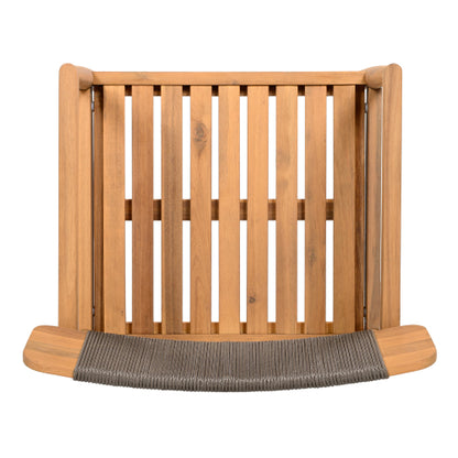 CREATIVE BRAIDED ACACIA WOOD OUTDOOR DINING CHAIRS WITH ARMRESTS, SUITABLE FOR OUTDOOR DINING AND LEISURE PLACES, TEAK LOOK & GREY ROPE,SET OF 2