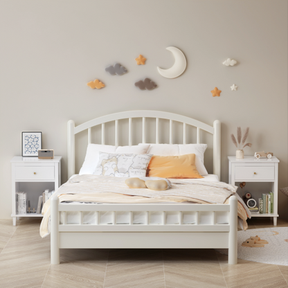 26.77''H Wooden Nightstand with One Drawer One Shelf for Kids, Adults, White+Golden handle