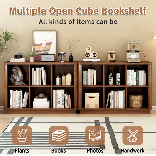 40 Inch Wide 6-Cube Curved Edge Low Horizontal Farmhouse Bookcase