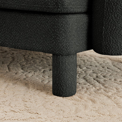 Dark Grey Boucle Fabric Ottoman, Wooden Frame Padded Footrest with Coil Spring & Foam Cushion