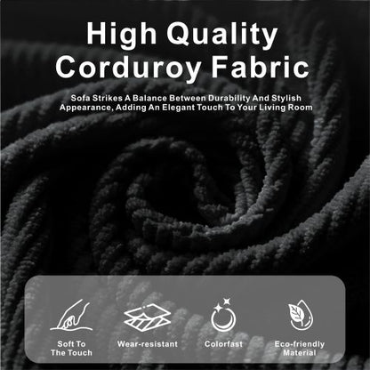 Black Modular Vacuum Compression Square Ottoman, Upholstered No-Assembly Footrest for Sectional Sofa