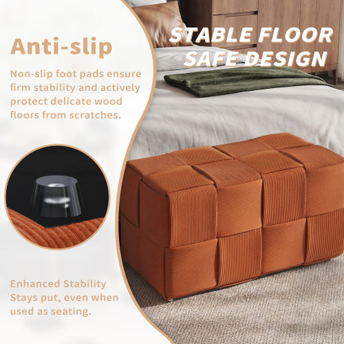 Brown Square Corduroy Ottoman Footrest, 300 LBS Engineered Wood Frame No-Assembly Multiuse Sofa Stool