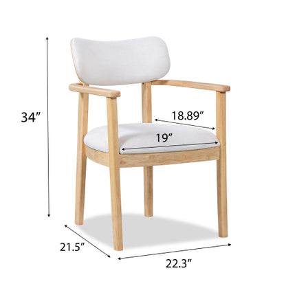 Upholstered Dining Chair Set of 2, Natural Rubberwood Frame, Beige Fabric