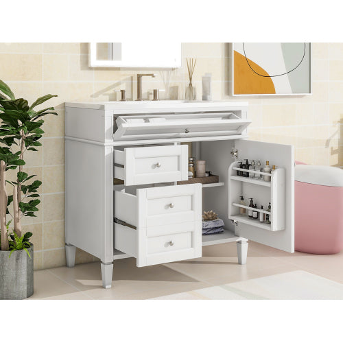 36'' Bathroom Vanity with Top Sink, Modern Bathroom Storage Cabinet with 2 Drawers and a Tip-out Drawer, Single Sink Bathroom Vanity