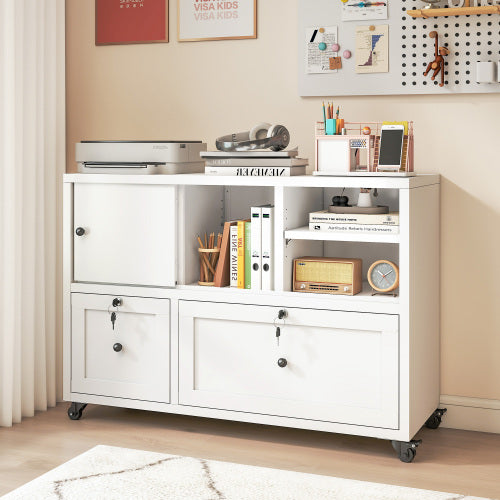 28inch  White Metal Filing Cabinet with Lock ¨C 2-Drawer Rolling File Cabinet