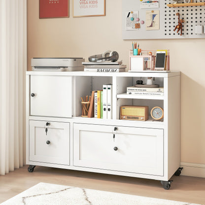 28inch  White Metal Filing Cabinet with Lock ¨C 2-Drawer Rolling File Cabinet