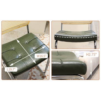 Set of 2 Dark Green Faux Leather Rattan Cantilever Dining Chairs, Chrome Tubular Steel Breuer Frame Stackable Side Chairs