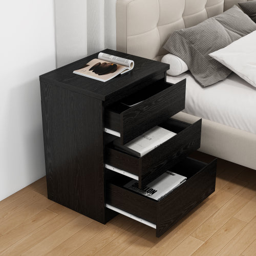 19.7 Inch Black Handle-Free Nightstand, 3 Drawers Thickened Top Plate Modern Side Table