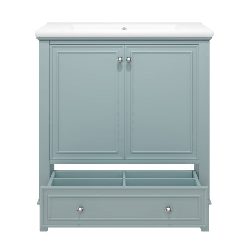 30" Bathroom Vanity with Sink Combo, Multi-functional Bathroom Cabinet with Doors and Drawer, Solid Frame and MDF Board, Green