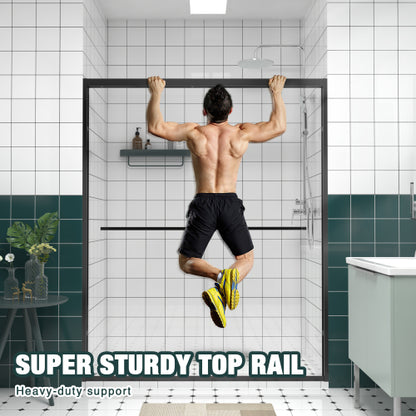 56-60"x74" Aluminum Frame Double Sliding Shower Door,Bypass Bathroom Sliding Door with Premium 1/4" (6mm) Clear Tempered Glass, Black Hardware Sliding Glass Shower Enclosure,Matte Black Finished