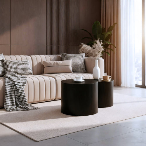 Set of 2 Matte Black Nesting Coffee Tables with Non-Slip Feet